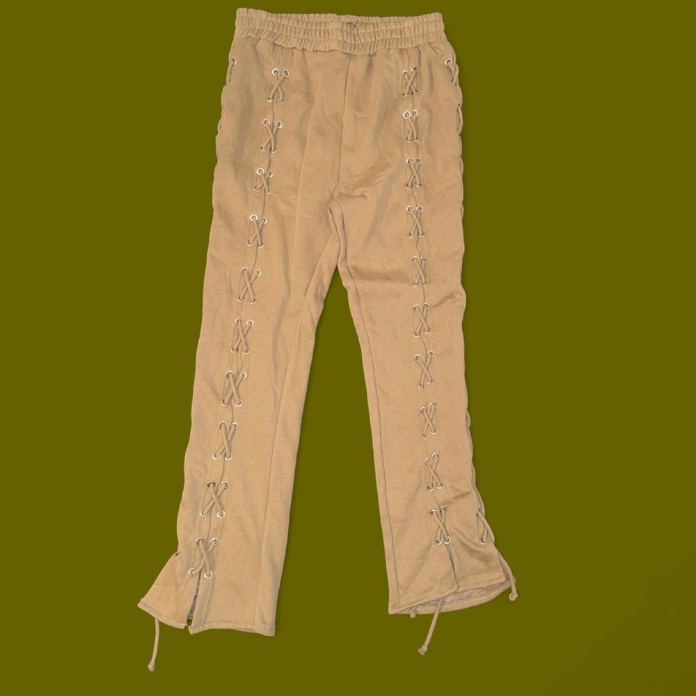 PrettyLittleThing Taupe Lace-Up Joggers | Wide Leg | NWT | Size Large